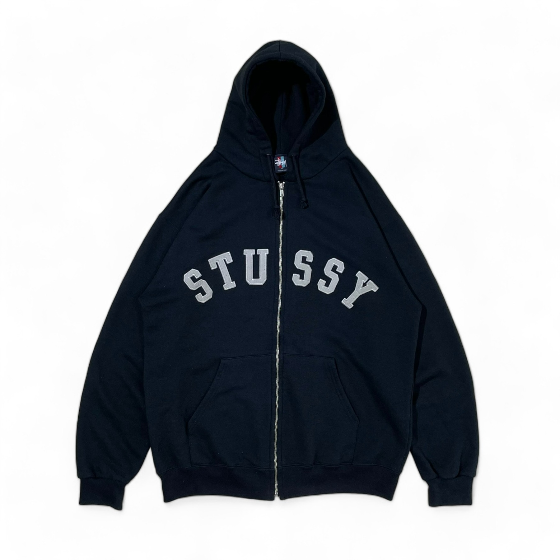 90&#039;s Stussy Arch Logo Zip Hoodie (Made in USA) - XL